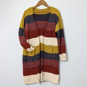Sioni Long Cardigan Sweater, Chenille Striped, S